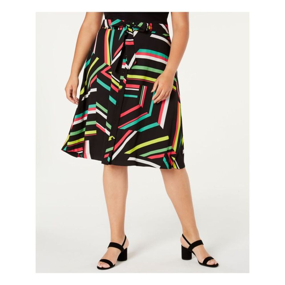 BAR III Womens Belted  Button Front Knee Length A-Line Skirt